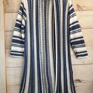 NorthStyle Striped Long Mixed Yarn Open Cardigan XL